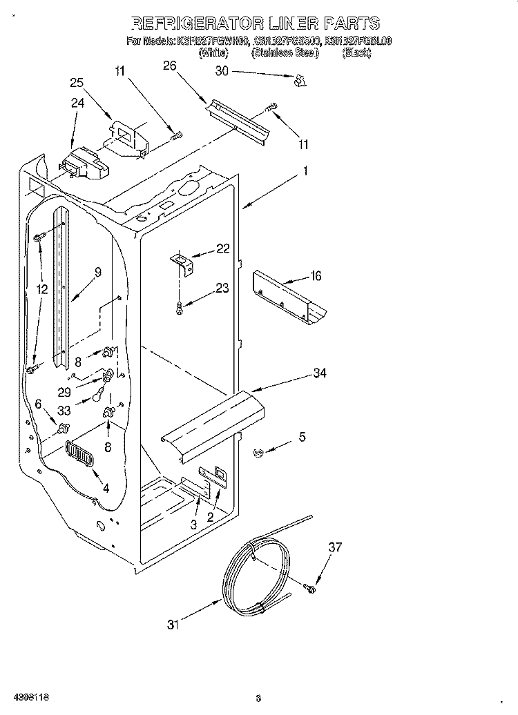 REFRIGERATOR LINER Diagram and Parts List for KSRB27FGBL00  KitchenAid Refrigerator