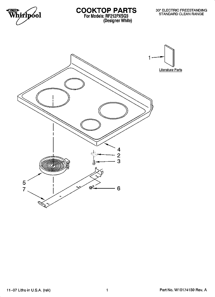 COOKTOP PARTS Diagram and Parts List for RF212PXSQ3  Whirlpool Range
