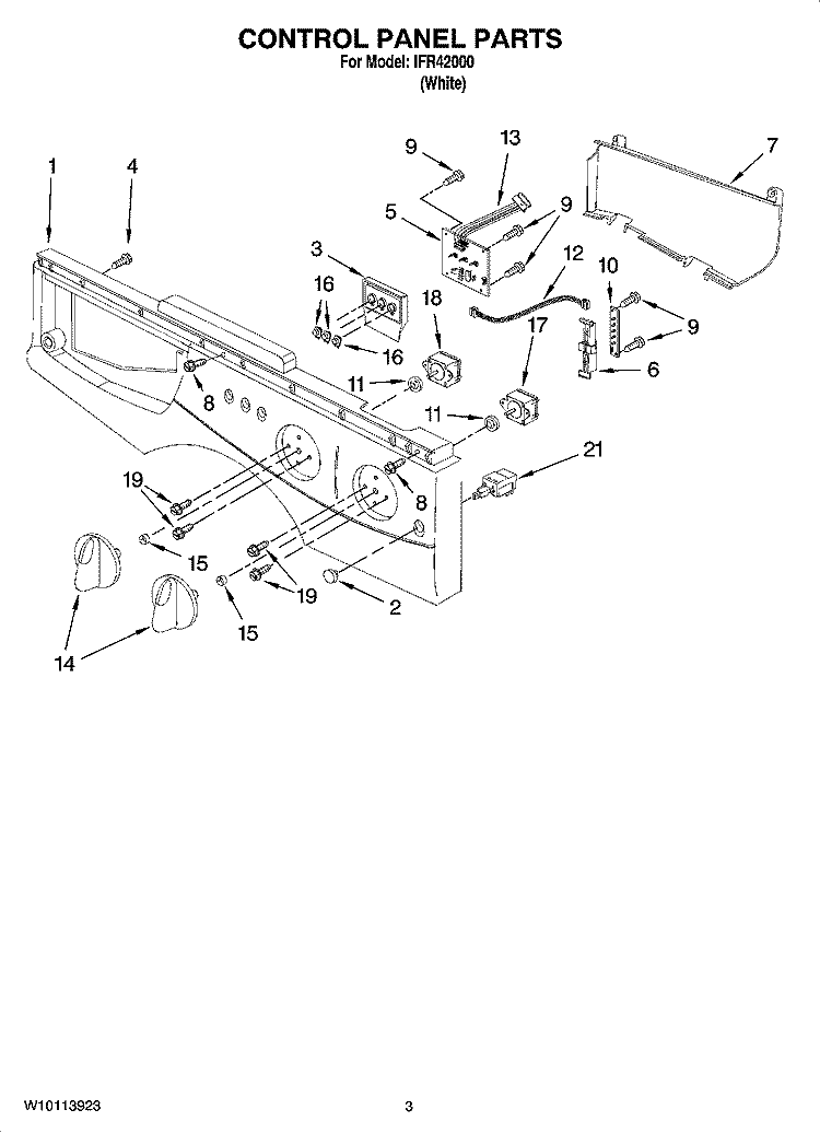 CONTROL PANEL PARTS Diagram and Parts List for IFR42000  Inglis Washer