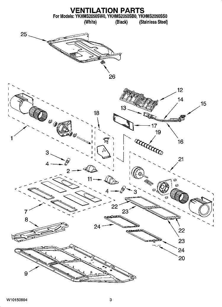 VENTILATION PARTS Diagram and Parts List for YKHMS2050SB0  KitchenAid Microwave