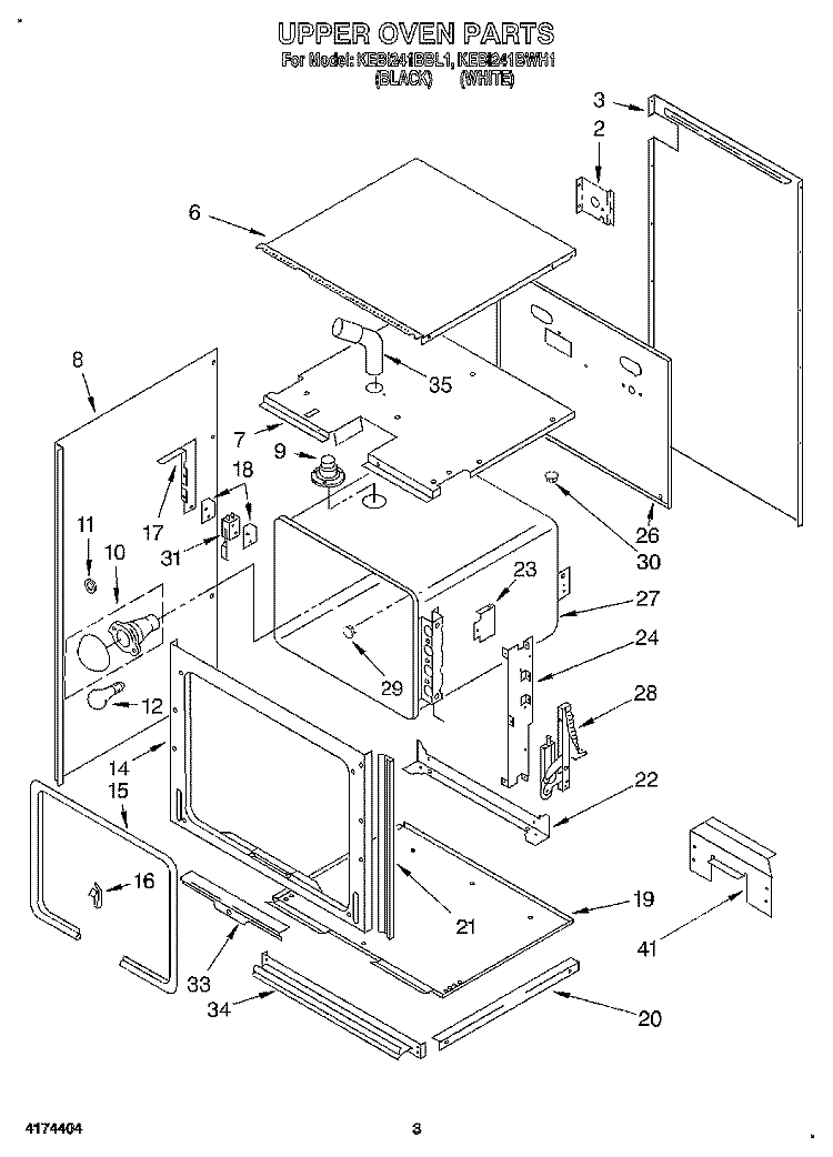 UPPER OVEN Diagram and Parts List for KEBI241BBL1  KitchenAid Wall Oven