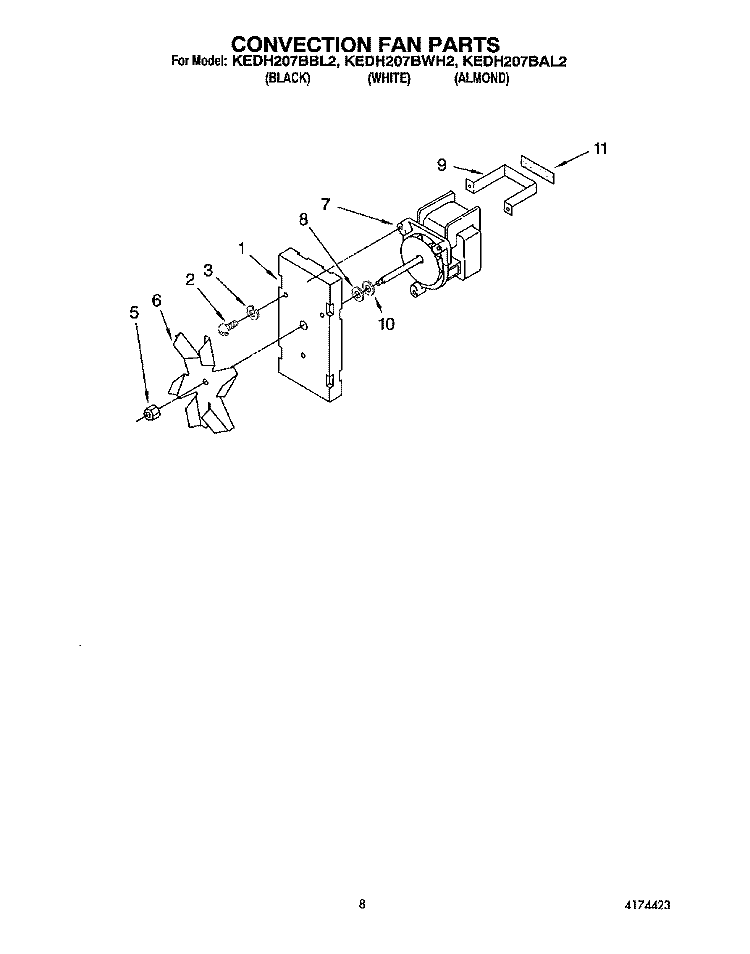 CONVECTION FAN Diagram and Parts List for KEDH207BAL2  KitchenAid Range