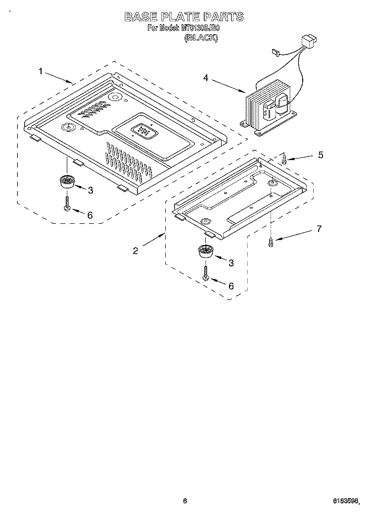 BASE PLATE Diagram and Parts List for MT0130SJB0  Whirlpool Microwave