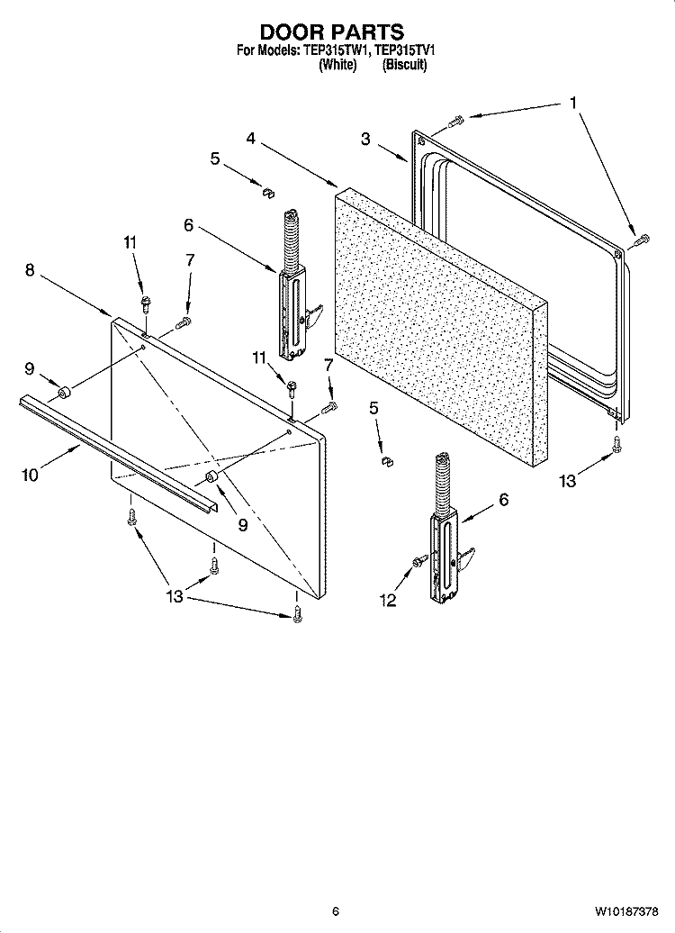 DOOR PARTS, OPTIONAL PARTS Diagram and Parts List for TEP315TV1  Estate Range