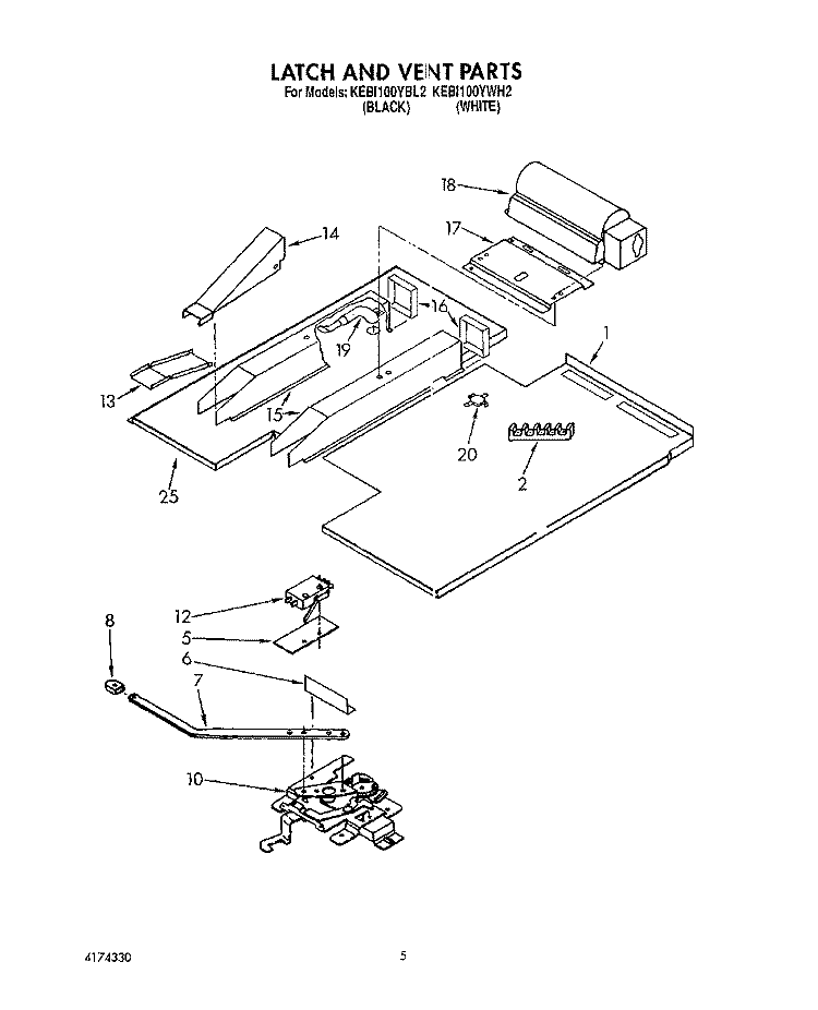 LATCH AND VENT, OPTIONAL Diagram and Parts List for KEBI100YWH2  KitchenAid Wall Oven