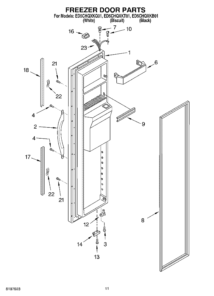 FREEZER DOOR Diagram and Parts List for ED5CHQXKB01  Whirlpool Refrigerator
