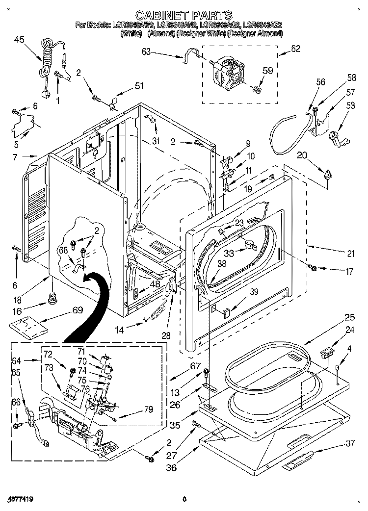 CABINET Diagram and Parts List for LGR6848AZ2  Whirlpool Dryer
