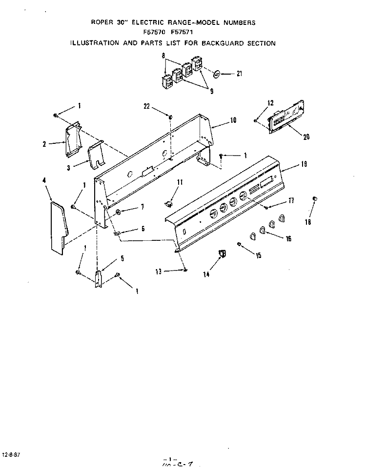MAIN TOP Diagram and Parts List for F5757W1  Roper Range