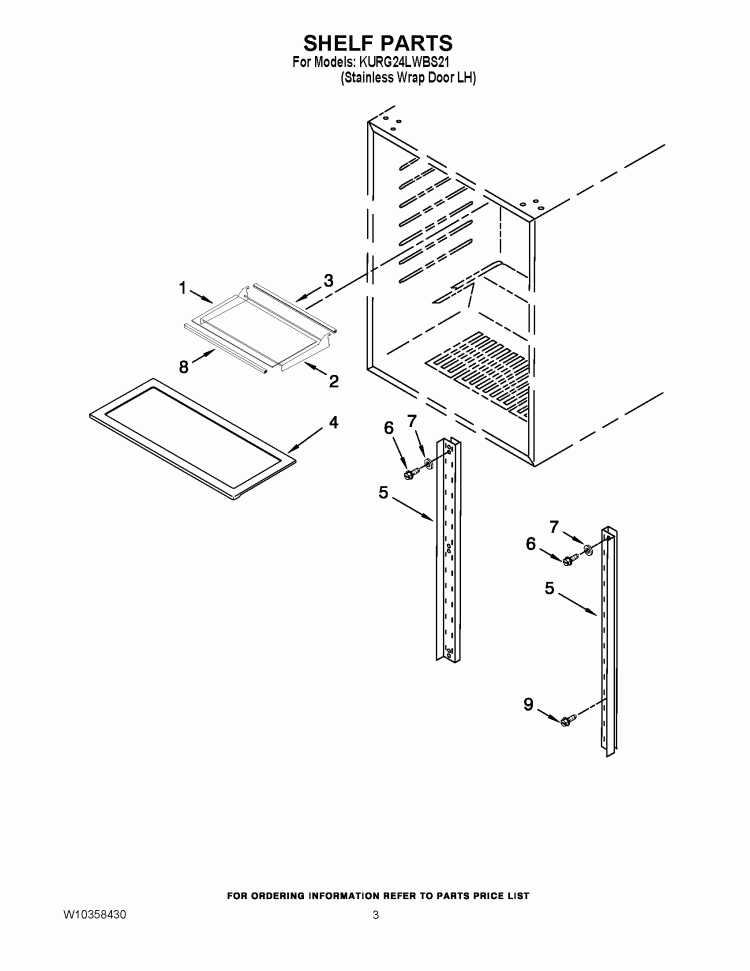 SHELF PARTS Diagram and Parts List for KURG24LWBS21  KitchenAid Refrigerator