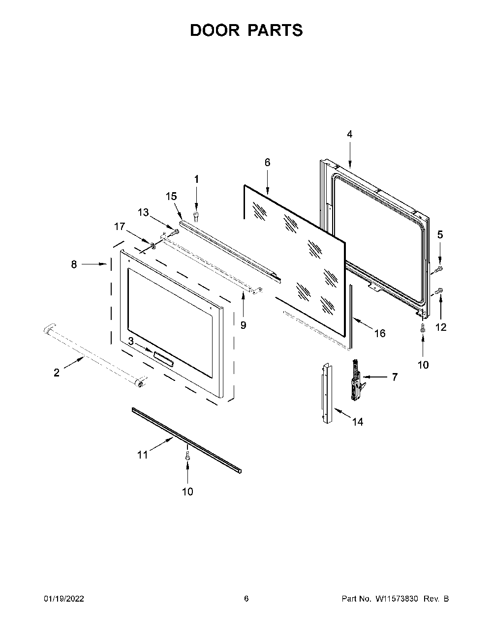 Door Parts Diagram and Parts List for YKSEB900ESS4  KitchenAid Range
