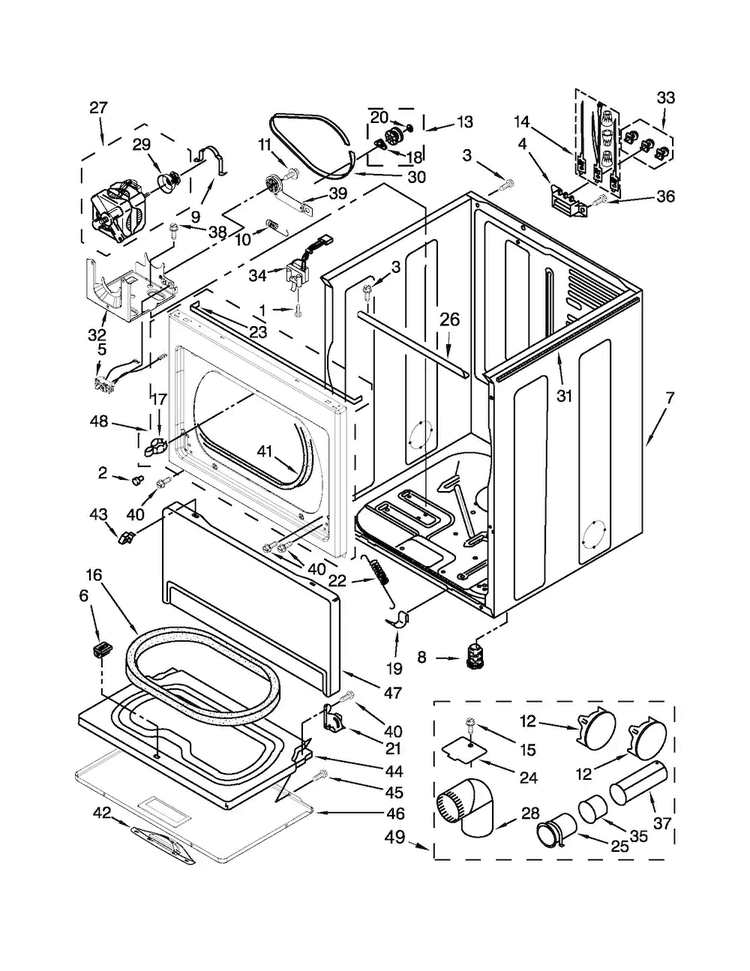 Cabinet Parts Diagram and Parts List for WED5500BW0  Whirlpool Dryer