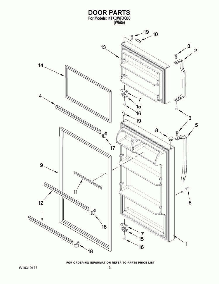 DOOR PARTS Diagram and Parts List for I4TXCWFXQ00  Inglis Refrigerator