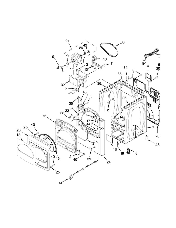 Cabinet Parts Diagram and Parts List for WGD8100BW0  Whirlpool Dryer