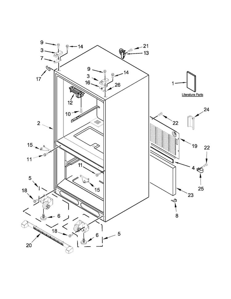 Cabinet Parts Diagram and Parts List for WRF532SMBB00  Whirlpool Refrigerator