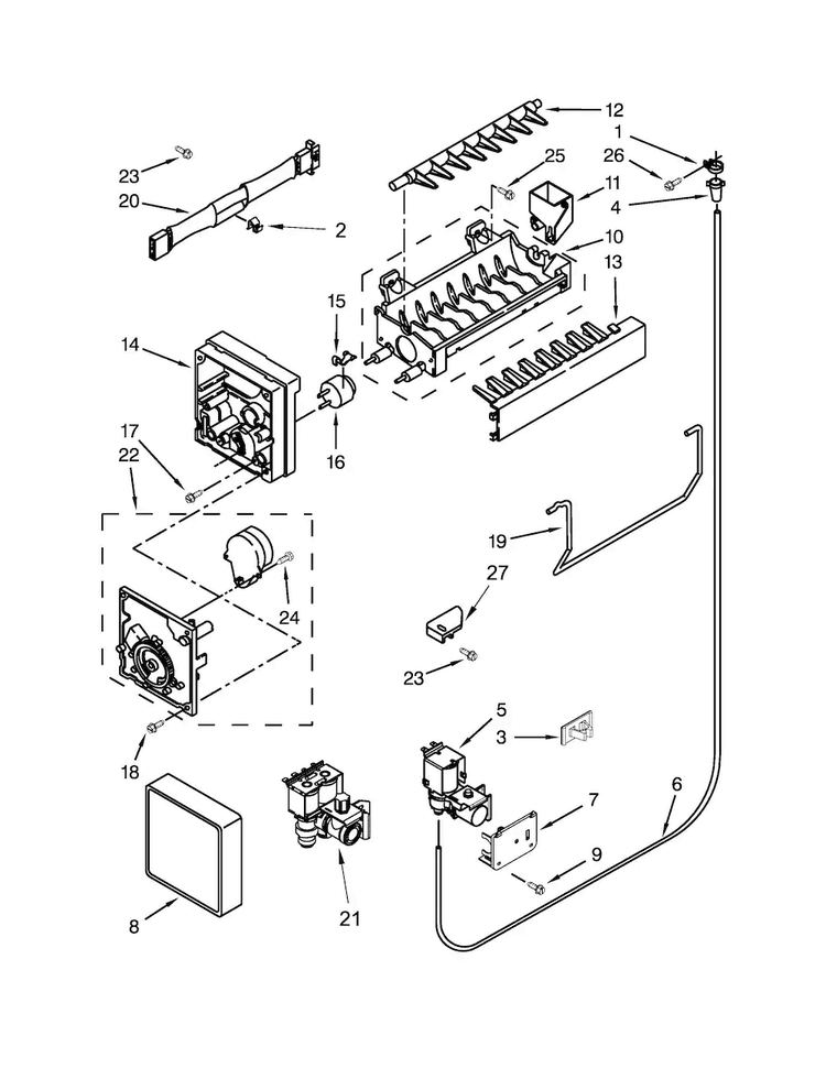 Icemaker Parts Diagram and Parts List for WRF560SEYM05  Whirlpool Refrigerator