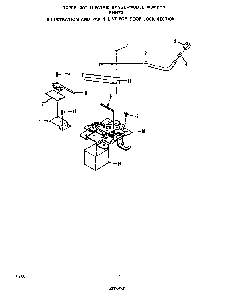 Door Lock Diagram and Parts List for F9807*0  Roper Range
