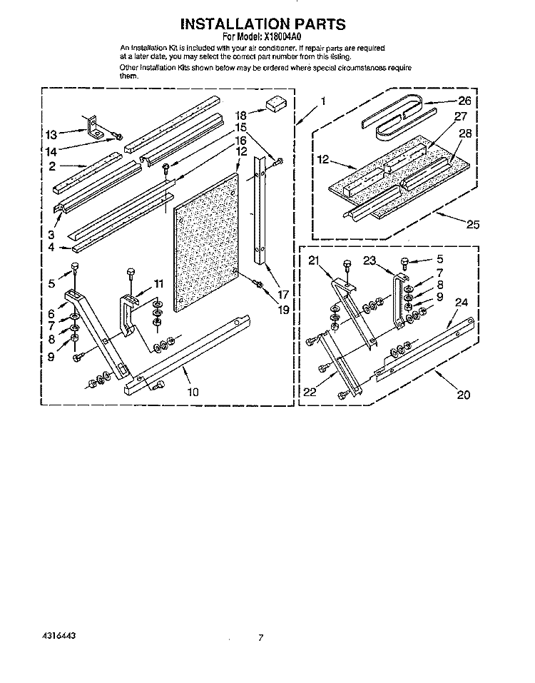 INSTALLATION Diagram and Parts List for X18004A0  Roper Air Conditioner