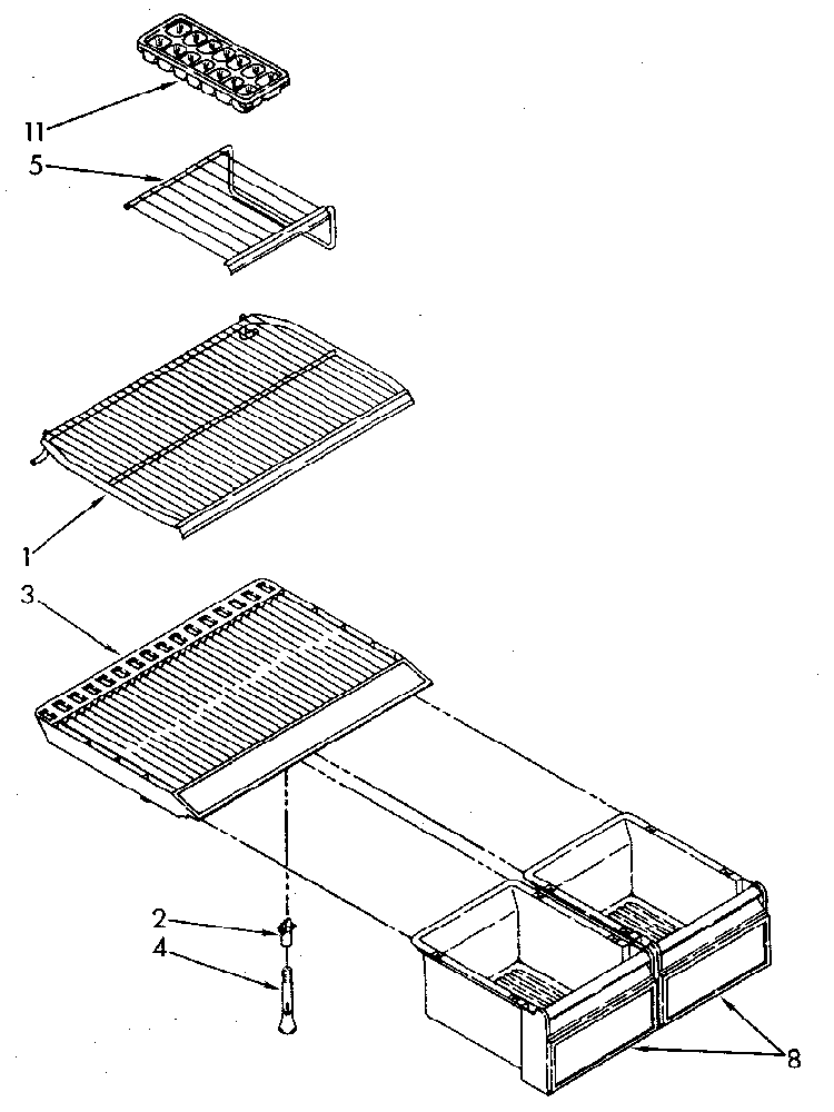 Shelf Diagram and Parts List for ET18JKXSN07  Whirlpool Refrigerator