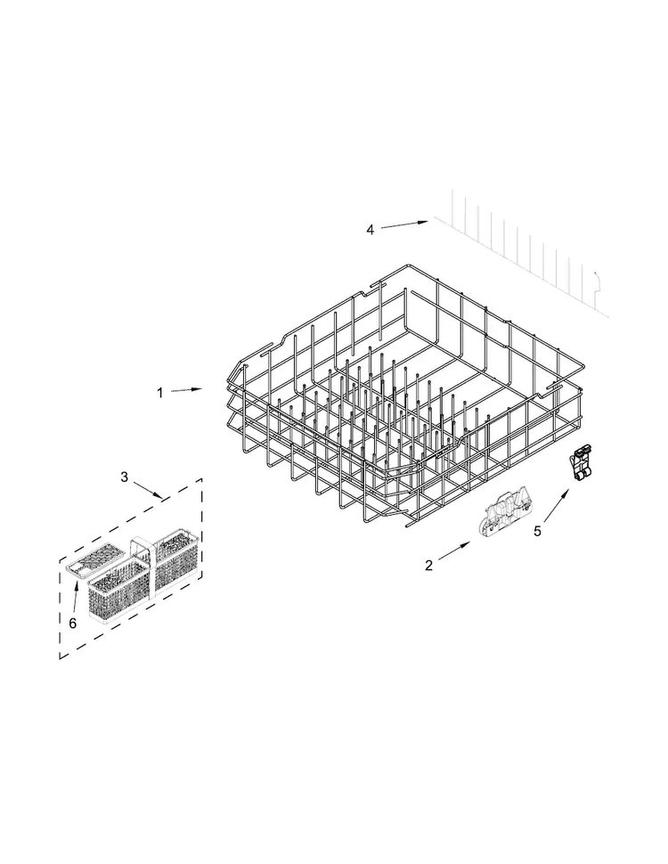 Lower Rack Parts Diagram and Parts List for KDFE104DSS3  KitchenAid Dishwasher