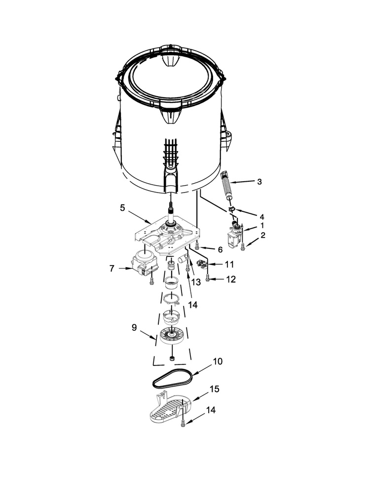 Gearcase, Motor And Pump Parts Diagram and Parts List for 7MWTW1504DQ1  Whirlpool Washer