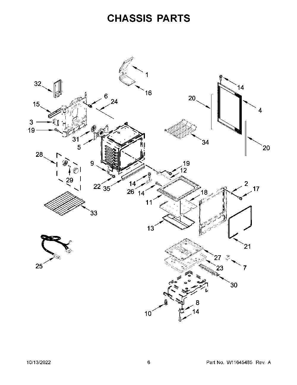 Chassis Parts Diagram and Parts List for KFGG500EWH7  KitchenAid Range