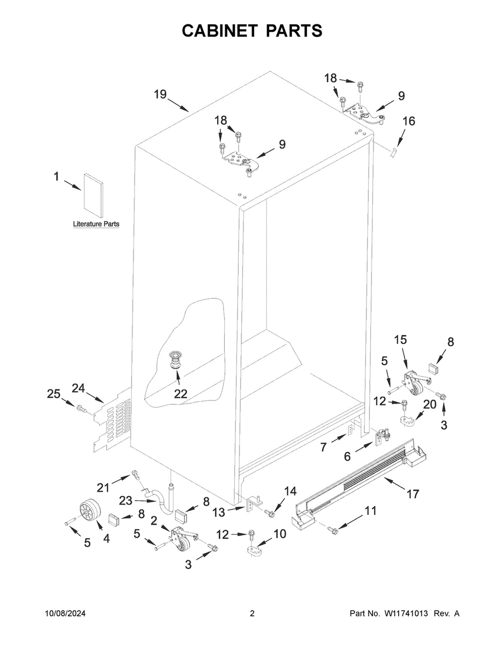 02 - Cabinet Parts Diagram and Parts List for MSS25N4MKZ11  Whirlpool Refrigerator
