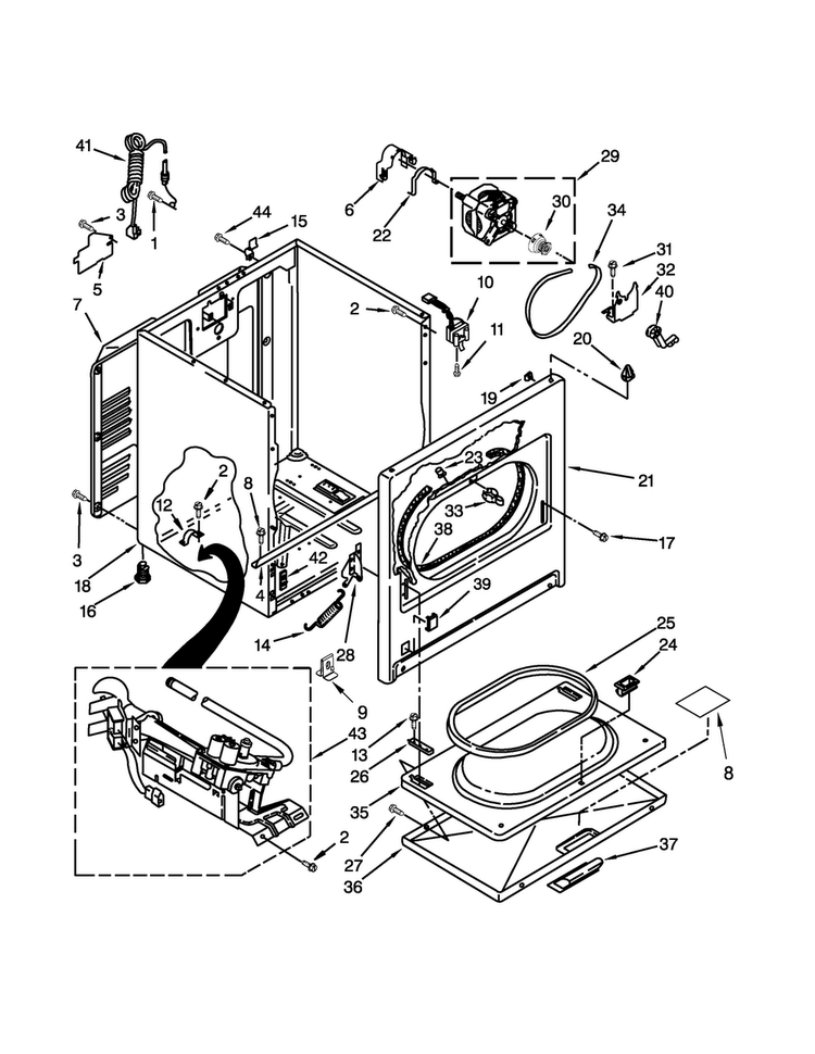 Cabinet Parts Diagram and Parts List for 7MWGD1705YM5  Whirlpool Dryer