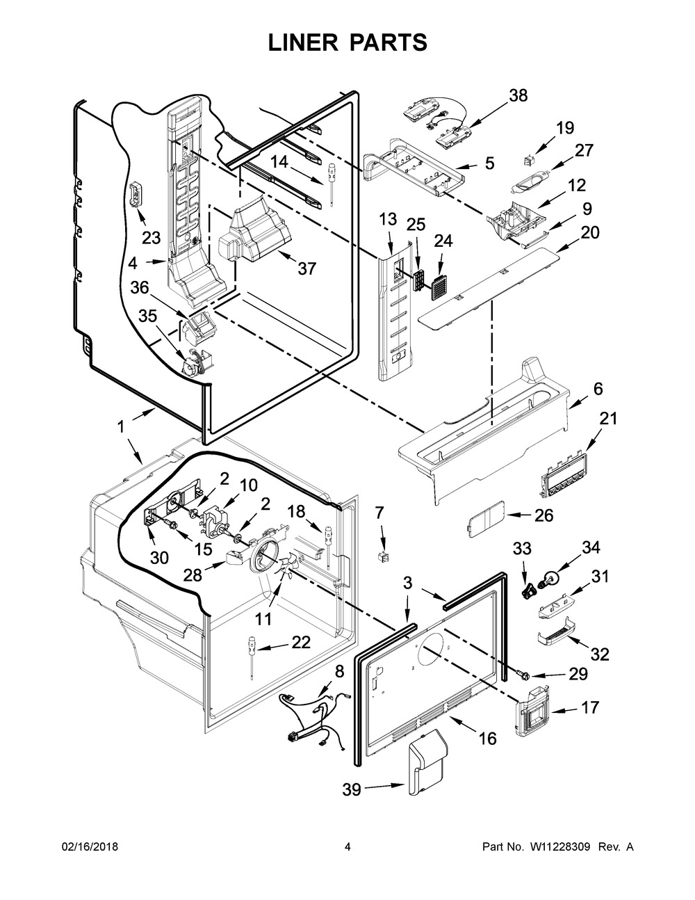 Liner Parts Diagram and Parts List for WRFA60SFHZ00  Whirlpool Refrigerator