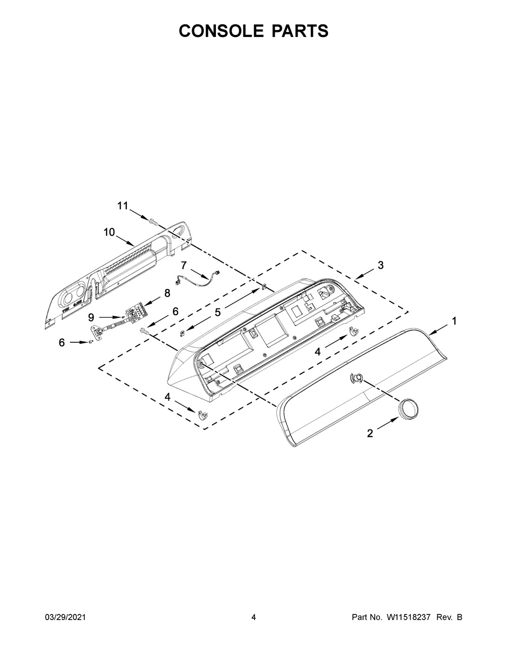 Console Parts Diagram and Parts List for MVW6200KW1  Whirlpool Washer