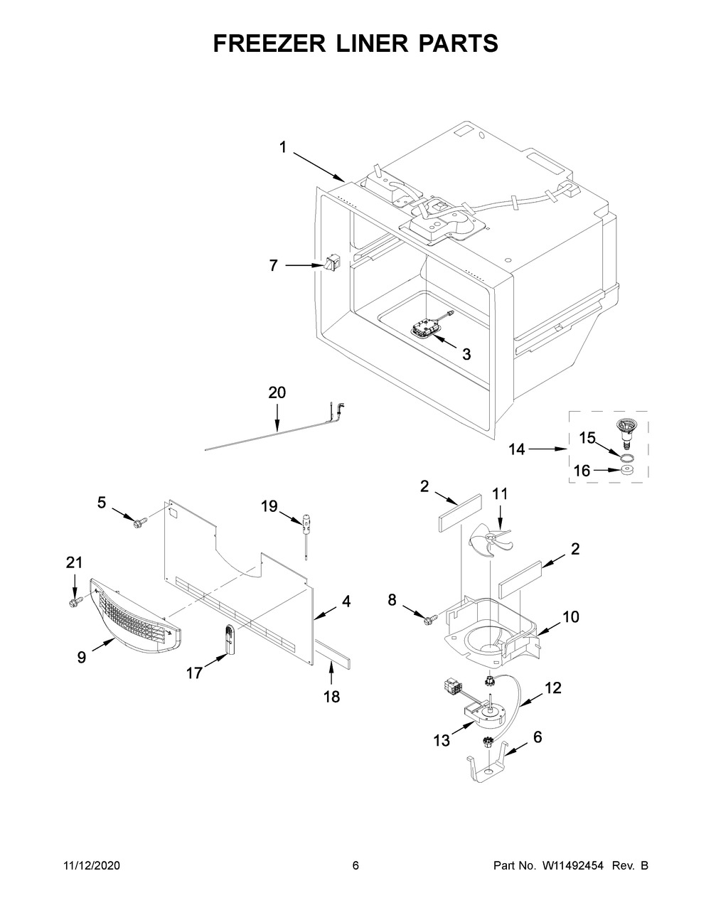 Freezer Liner Parts Diagram and Parts List for WRF767SDHZ02  Whirlpool Refrigerator