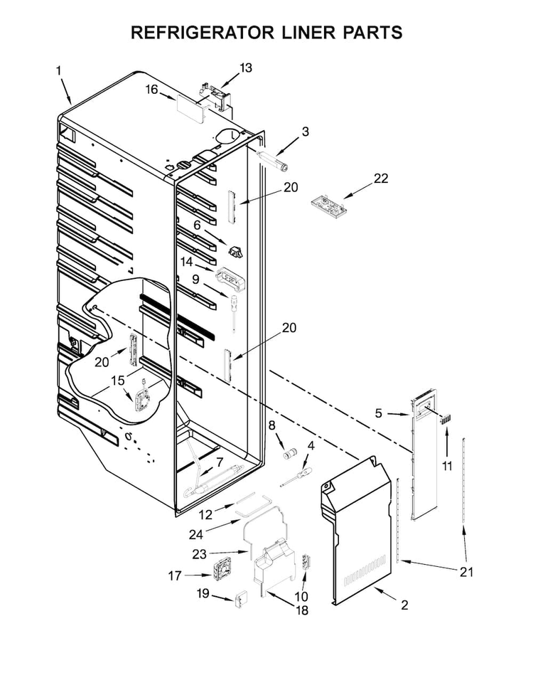 Refrigerator Liner Parts Diagram and Parts List for KRSC503ESS00  KitchenAid Refrigerator