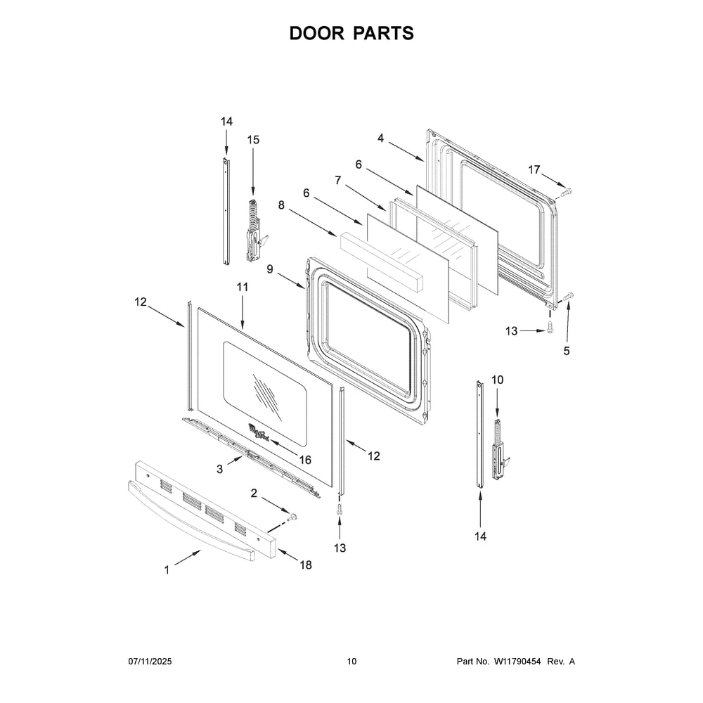 Door Parts Diagram and Parts List for WFGS5730SZ0  Whirlpool Range