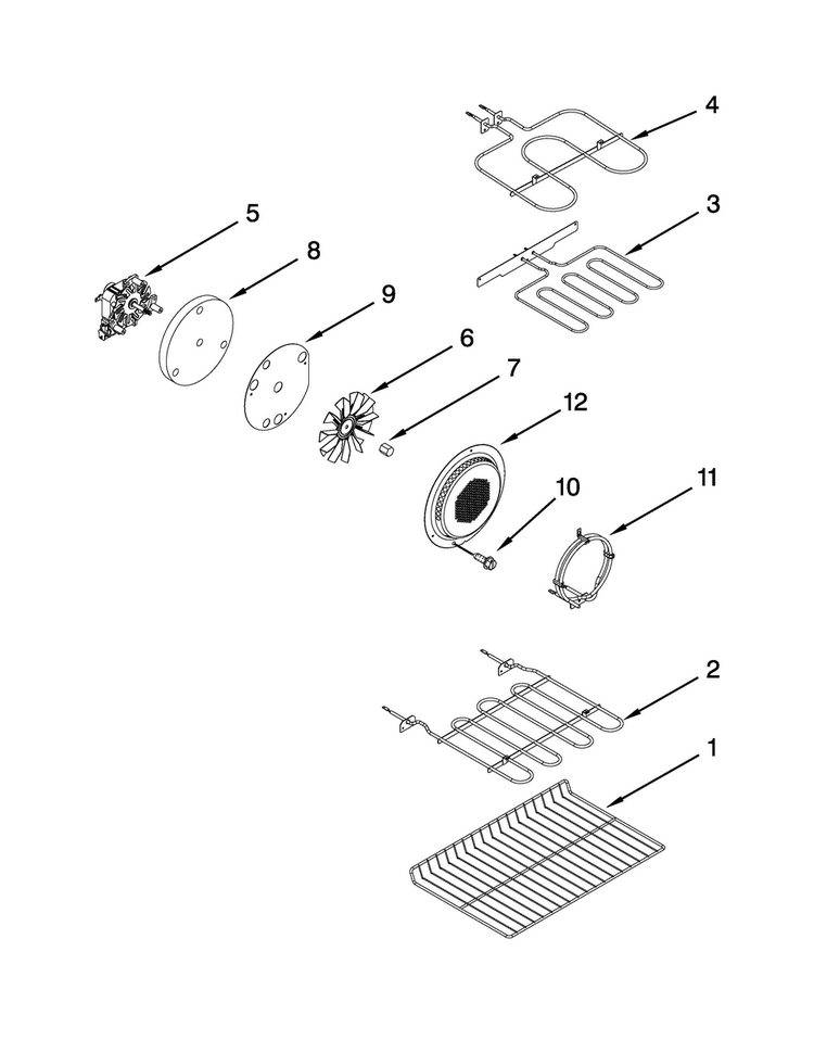 Internal Oven Parts Diagram and Parts List for WGE755C0BS01  Whirlpool Range