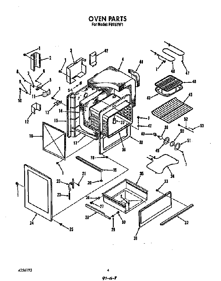 Oven Diagram and Parts List for F9157*1  Roper Range