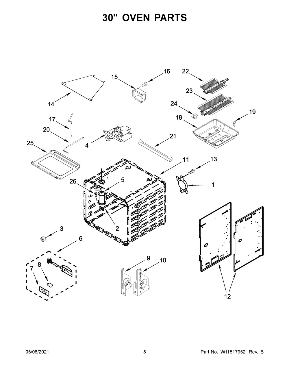30 Inch Oven Parts Diagram and Parts List for KFGC558JBK02  Whirlpool Range