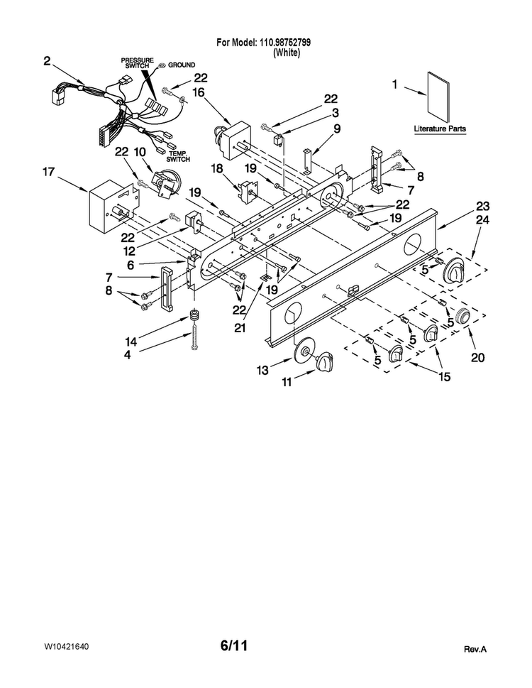 Washer/dryer Control Panel Parts Diagram and Parts List for 11098752799  Kenmore Washer Dryer Combo