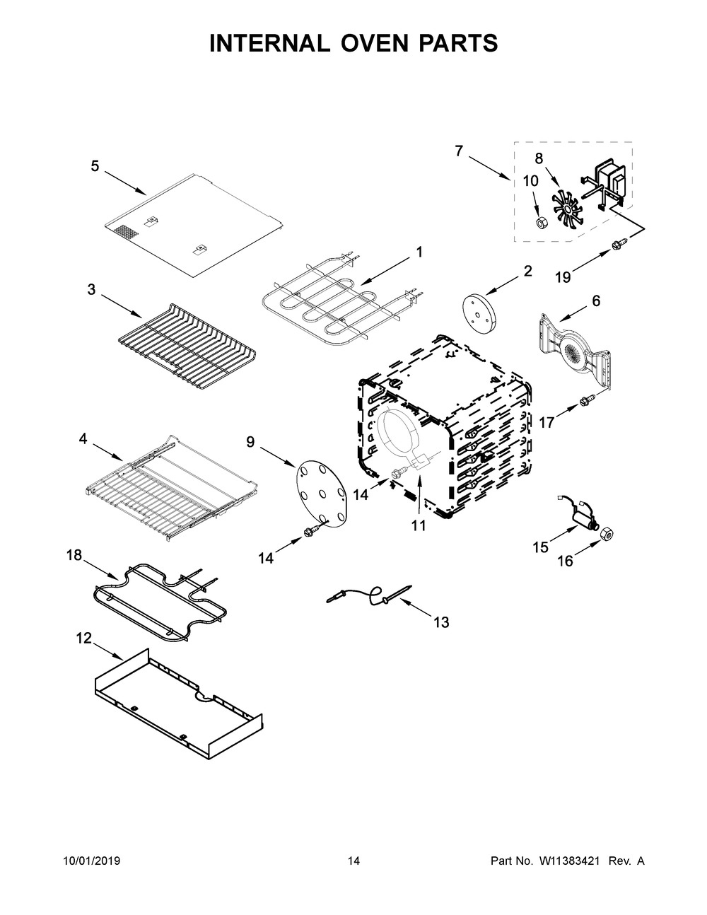 Internal Oven Parts Diagram and Parts List for KFDC506JPA00  Whirlpool Range