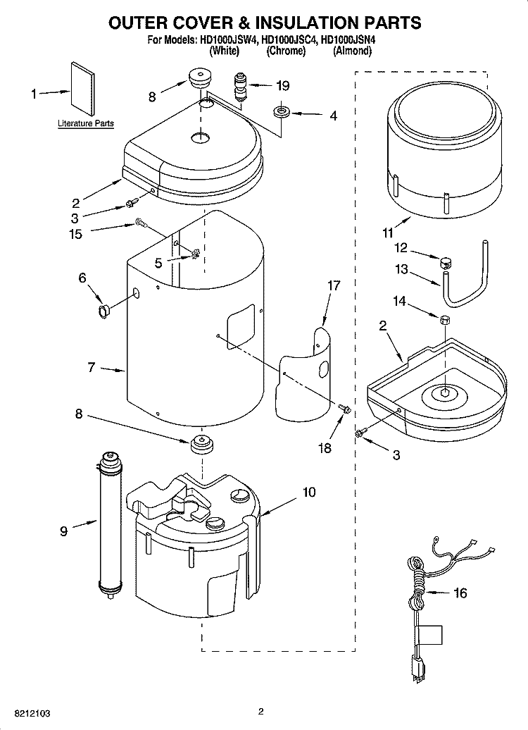OUTER COVER & INSULATION PARTS Diagram and Parts List for HD1000JSW4  Whirlpool Miscellaneous