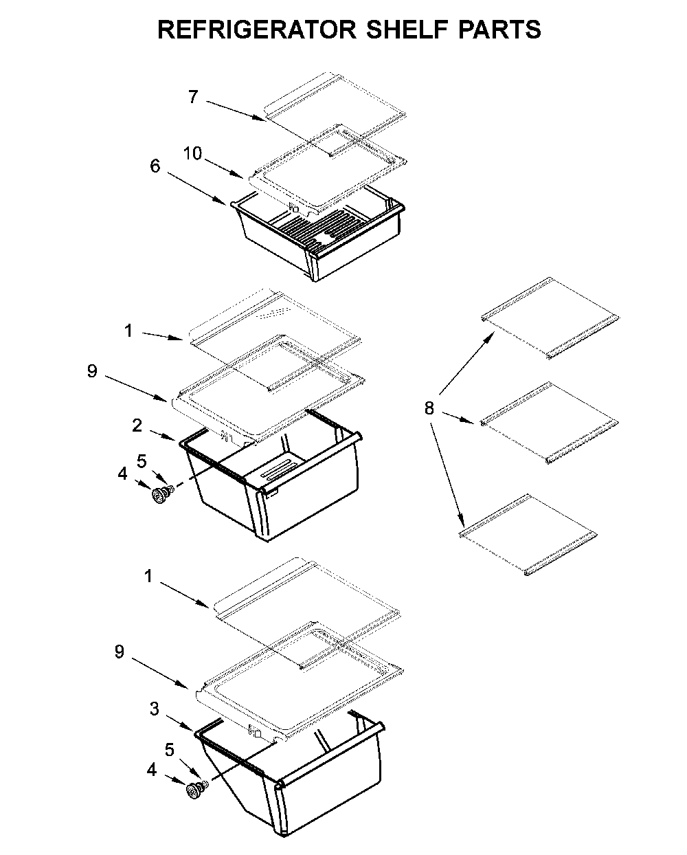 Refrigerator shelf parts Diagram and Parts List for 10651113710  Kenmore Refrigerator