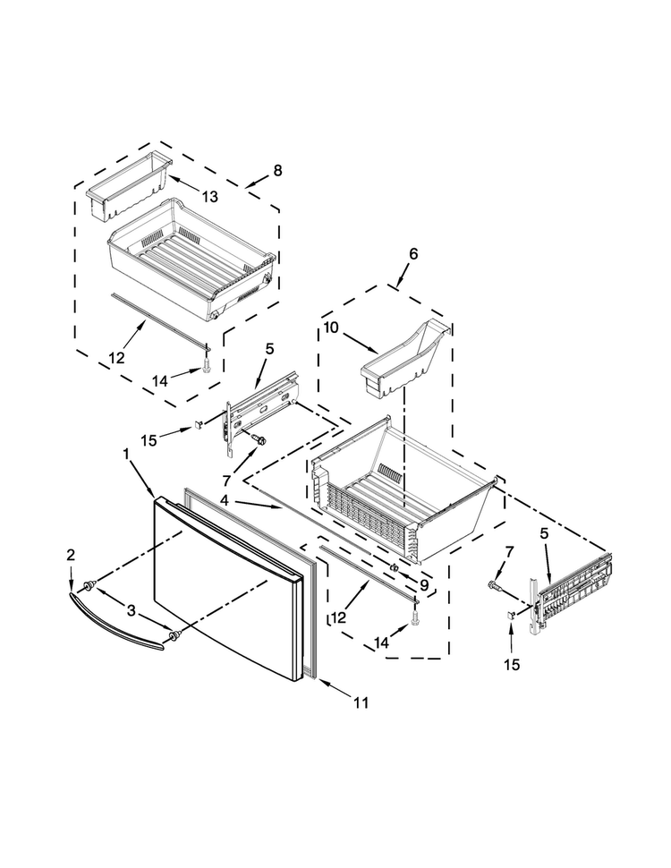 Freezer Door Parts Diagram and Parts List for WRF991BOOM00  Whirlpool Refrigerator