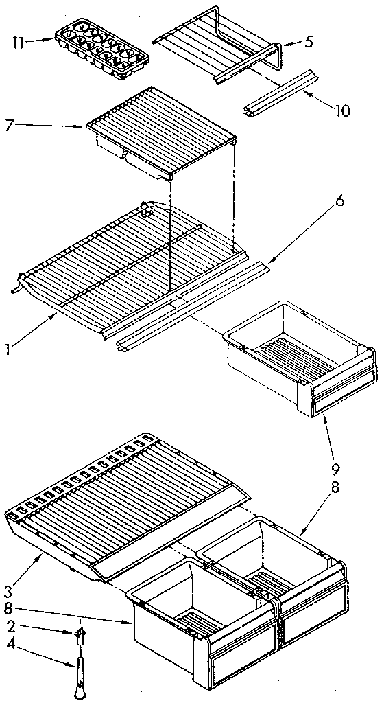 Shelf Diagram and Parts List for ET18NKXSN05  Whirlpool Refrigerator