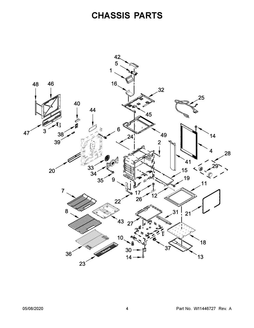 Chassis Parts Diagram and Parts List for KSGG700EBS2  Whirlpool Range