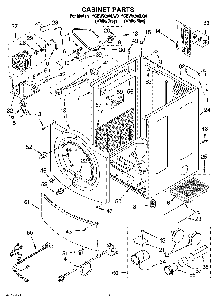 CABINET PARTS Diagram and Parts List for YGEW9200LQ0  Whirlpool Dryer