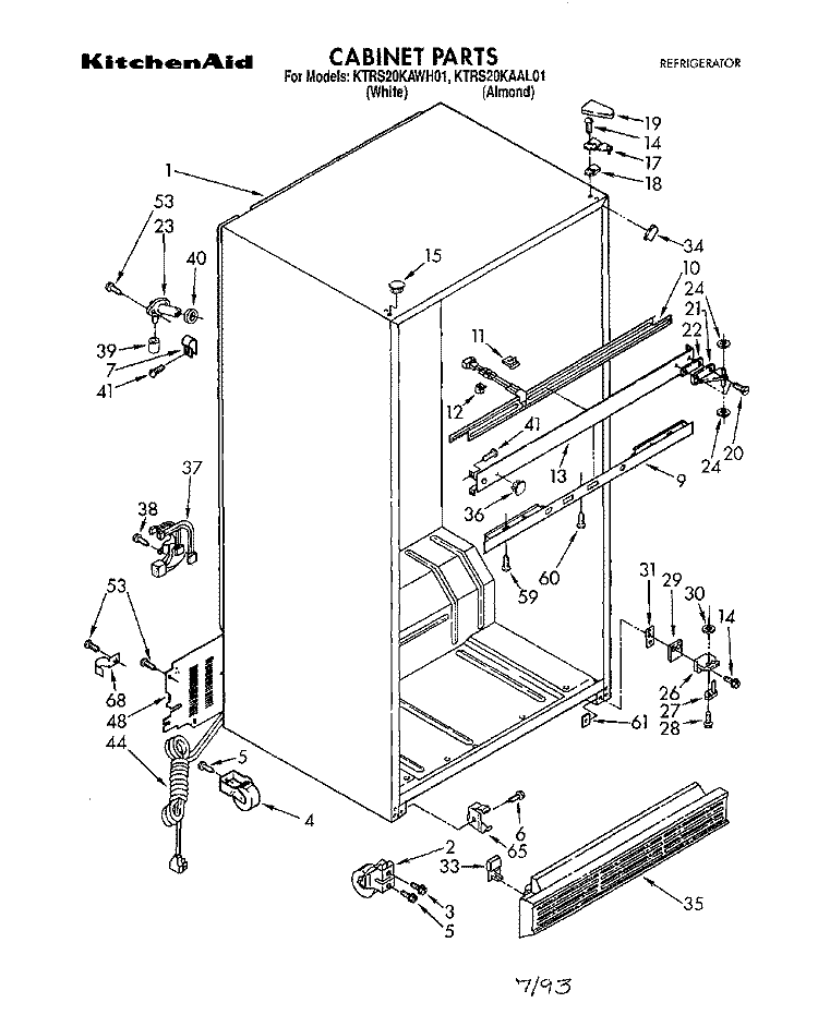 CABINET Diagram and Parts List for KTRS20KAWH01  KitchenAid Refrigerator