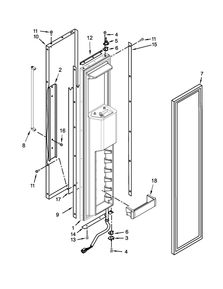 Freezer Door Parts Diagram and Parts List for KBSD606ESS00  KitchenAid Refrigerator
