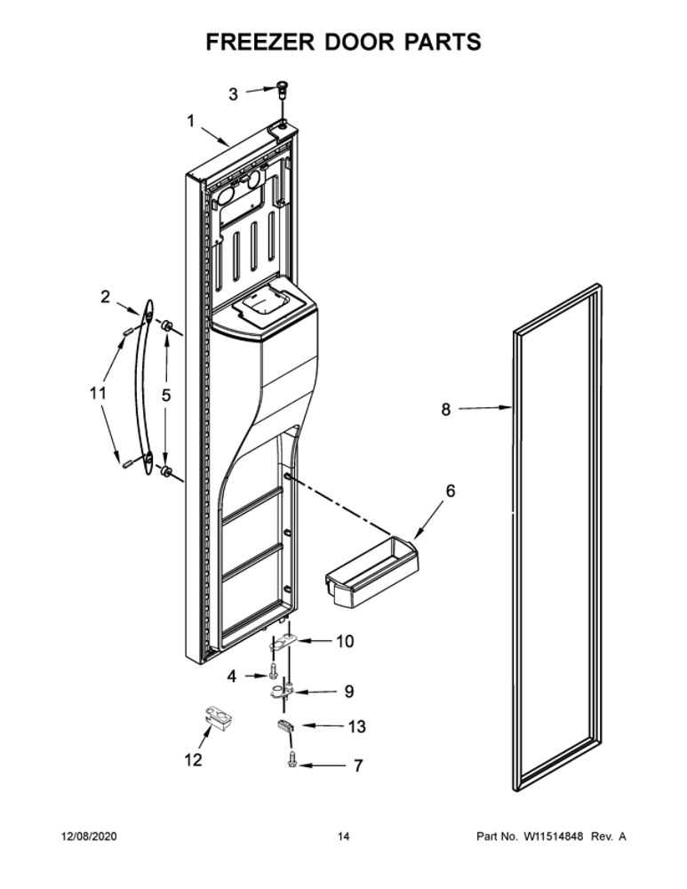 Freezer Door Parts Diagram and Parts List for WRS970CIHZ01  Whirlpool Refrigerator