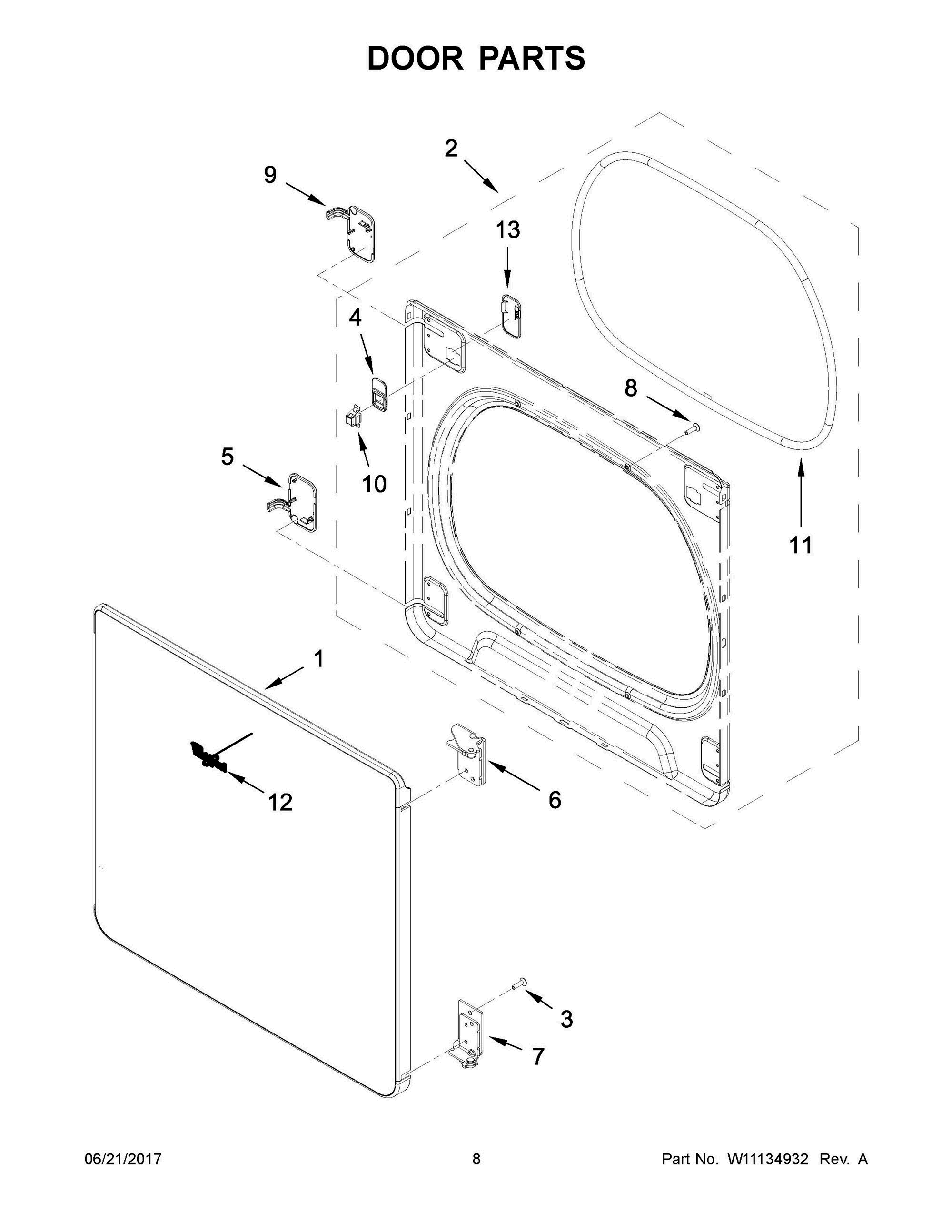05 - DOOR PARTS Diagram and Parts List for WED8500DR4  Whirlpool Washer
