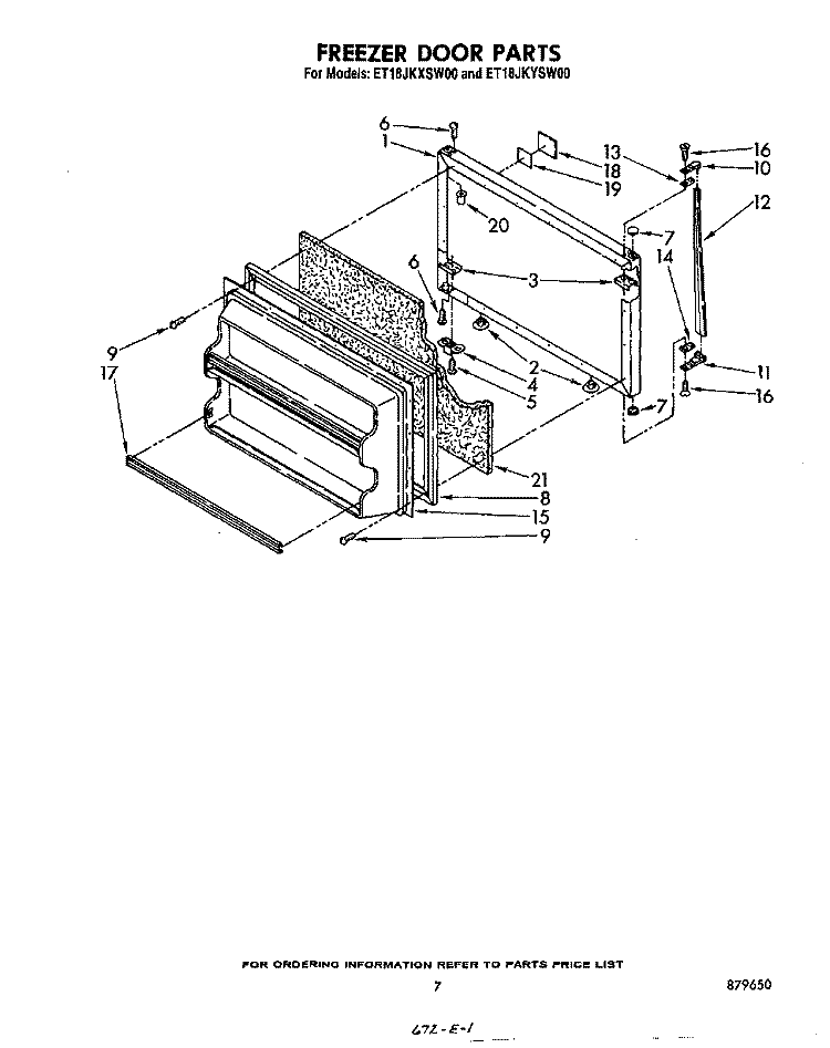 FREEZER DOOR Diagram and Parts List for ET18LJKYSW00  Whirlpool Refrigerator