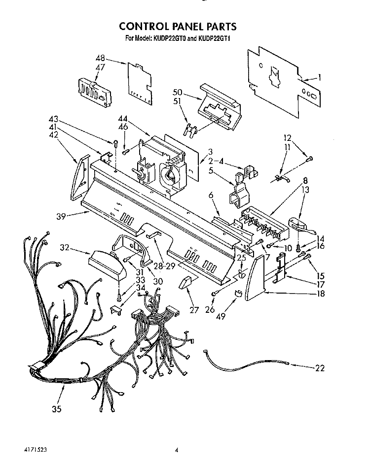 CONTROL PANEL, LIT/OPTIONAL Diagram and Parts List for KUDP22GT0  KitchenAid Dishwasher