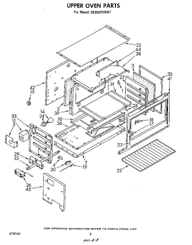 UPPER OVEN Diagram and Parts List for SE950PEKW1  Whirlpool Range